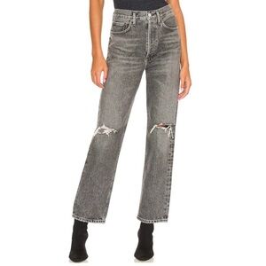 Agolde Black Distressed Straight Leg Jeans